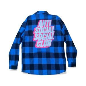 Anti Social Social Club Blue Plaid Flannel Size Large